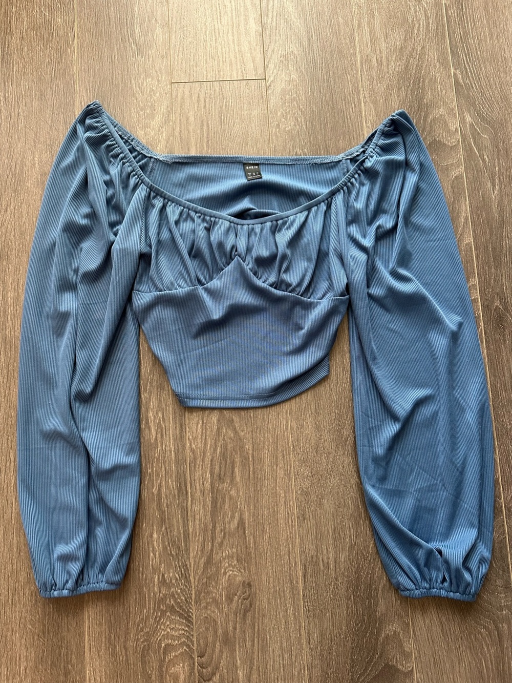 Shein Off-Shoulder Long Sleeve Blue Crop Top